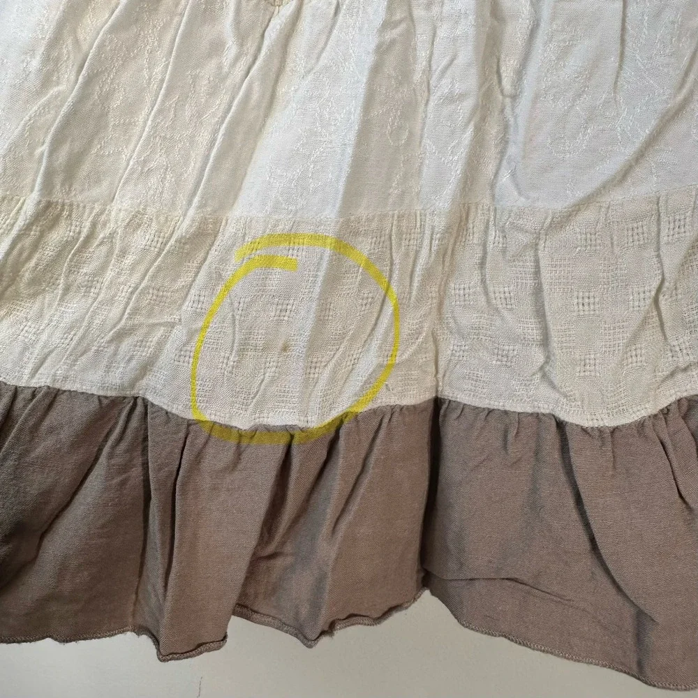 Coldwater Creek XL Taupe Cream Tiered Boho Midi Skirt Rayon Linen Cotton Smocked